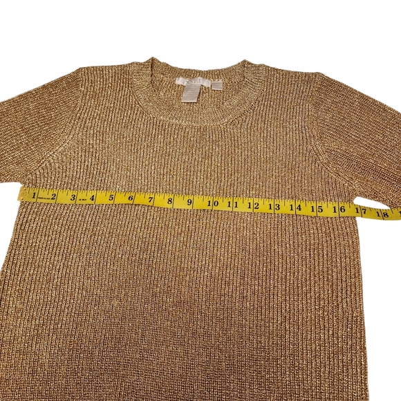 Vintage Gold Ribbed Stretchy Short Sleeve Sweater - Picture 8 of 9